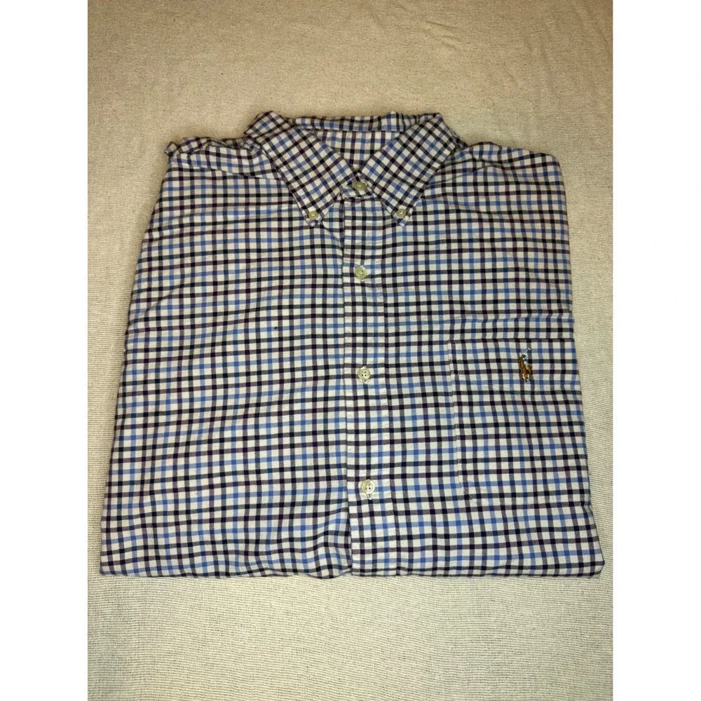 Polo Ralph Lauren Button Down Shirt Mens 2XL Blue Purple Plaid Long Sleeve Pony